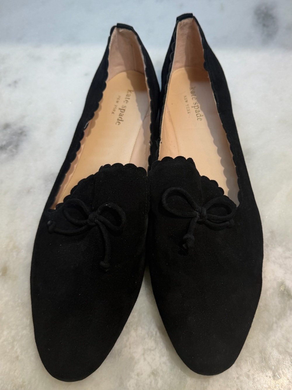 kate spade Black Scalloped Bow Loafers - Women's Flats